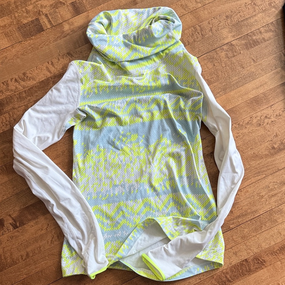 NWOT Nike Pro Neon Yellow and White Patterned Hoodie